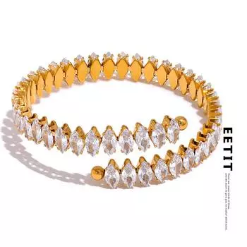 Eetit великолепный браслет с кубическим цирконием из нержавеющей стали, открытый регулируемый браслет, водонепроницаемый роскошный блестящий стильный очаровательный ювелирный подарок