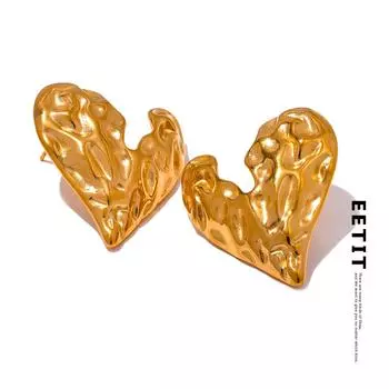Eetit винтажные серьги-гвоздики из нержавеющей стали с бьющимся сердцем, водонепроницаемые модные металлические серьги с покрытием 18 К, привлекательные ювелирные изделия, бижутерия, подарок