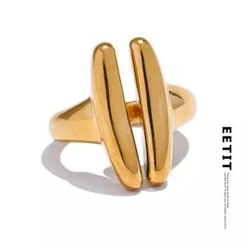 Eetit водонепроницаемое открытое кольцо из нержавеющей стали 316L, минималистское открытое кольцо с геометрическим рисунком, золотое 2024, необычное изысканное ювелирное изделие для женщин 7 золотой