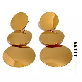 Eetit водонепроницаемые глянцевые гладкие круглые висячие серьги из нержавеющей стали из нержавеющей стали, длинные висячие серьги для женщин, 18-каратное золото с PVD-покрытием, металл, простая бижутерия серебряный