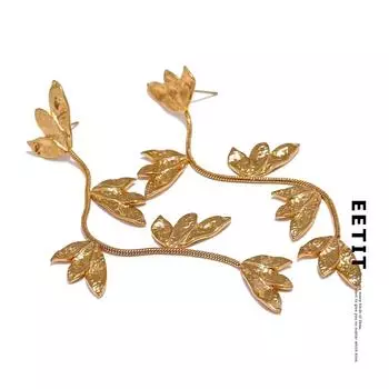 Eetit водонепроницаемые модные серьги-подвески из нержавеющей стали с металлическим цветком, длинная висячая цепочка, серьги-капли, 18-каратное золото, эффектные ювелирные изделия золотой