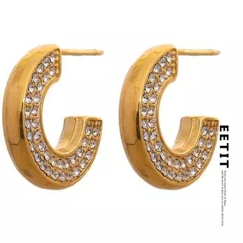 Eetit водонепроницаемые полукруглые модные базовые серьги из нержавеющей стали с PVD-покрытием и инкрустацией кубическим цирконием, ювелирные изделия Bijoux для женщин
