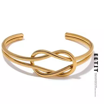 Eetit водонепроницаемый 18-каратного позолоченного браслета-манжеты из нержавеющей стали с узлом, эффектный модный индивидуальный Шарм, ювелирные изделия для женщин золотой