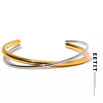 Eetit водонепроницаемый 18-каратный позолоченный геометрический браслет из нержавеющей стали с двойным цветом, браслет-манжета, эффектный браслет с текстурой, новинка золотой/серебряный