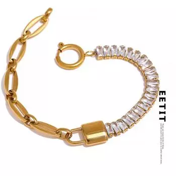Eetit водостойкая металлическая цепочка с замком, блестящий браслет из нержавеющей стали с кубическим цирконием, стильный, роскошный, модный, модные ювелирные изделия