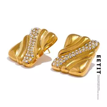 Eetit водостойкие квадратные прямоугольные серьги-гвоздики из нержавеющей стали для женщин, модные ювелирные изделия с кубическим цирконием золотой