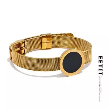 Eetit водостойкий браслет из нержавеющей стали с римскими цифрами, круглый черный акриловый регулируемый браслет для мужчин и женщин, ювелирные изделия унисекс золотой