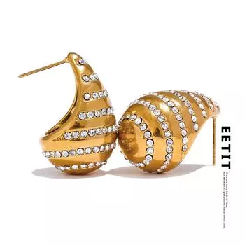 Eetit высококачественные блестящие серьги-гвоздики с кубическим цирконием, полые капли воды, серьги-гвоздики, водостойкие ювелирные изделия из нержавеющей стали премиум-класса серебряный