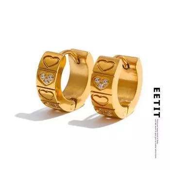 Eetit высококачественные серьги-кольца из нержавеющей стали с металлическим цирконием в виде сердца и любви для женщин с антиаллергической текстурой, повседневные ювелирные изделия золотой