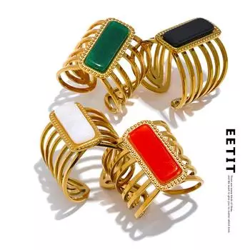 Eetit Y2K Камень Нержавеющая сталь Полое широкое открытое кольцо с геометрическим узором Позолоченное Модное регулируемое ювелирное изделие Anillo Bijoux для женщин Подарок чёрный