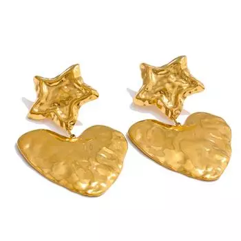 Eetit Золотистый Цвет Нержавеющая Сталь Молоток Металлическая Звезда Сердце Любовь Подвесные Серьги для Всех Случаев Позолоченное 18K PVD Шарм Ювелирное Изделие Подарок золотой