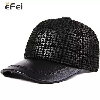 EFei Бейсбольная кепка ручной работы из овчины Ретро Кожаная шляпа Хип-хоп Кепка Регулируемая бейсболка Snapback для мужчин и женщин one size(55-60cm) чёрный