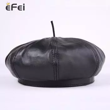 EFei осенне-зимняя восьмиугольная шляпа из овчины, кожаная шляпа, универсальный берет, шляпа в британском стиле L(55-56cm)