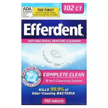 Efferdent, Стерильное чистящее средство для зубных протезов, Полная очистка, 102 таблетки