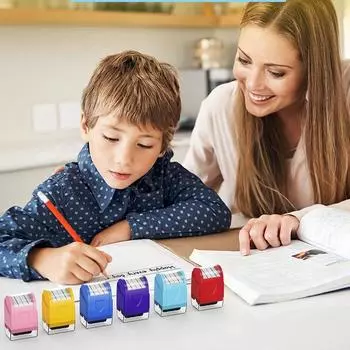 Efficient Line Rolling Roller Plastic Self Inking Stamp Dashed Handwriting Lines Stamp Parents синий