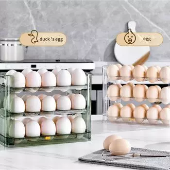 Egg Storage Box New Can Be Reversible Three Layers Of 30 Egg Tray Refrigerator Organizer Food Containers Kitchen Storage Boxes