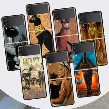 Египет Нефертити Анубис Анк Кот для Samsung Galaxy Z Flip 4 3 5G чехол для телефона черный твердый чехол ZFlip 4 3 роскошный противоударный бампер Samsung Z Flip 3