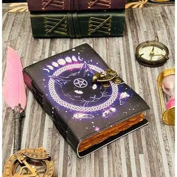 Египетская кошачья богиня, кожаный журнал с принтом, Викканская книга заклинаний теней, подарок 7 x 5 inc