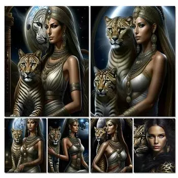 Египетская женщина и тигр искусство DIY алмазная живопись наборы новые 2024 полная квадратная круглая алмазная мозаика вышивка крестом наборы square 40x30cm белый