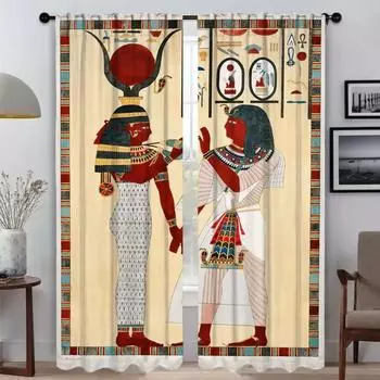 Египетские каменные статуи, элегантные шторы для комнаты, 2 шт., занавески для гостиной, домашний интерьер, шторы для камеры, тюль для спальни W50xH70cmx2pcs-CL