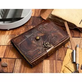 Египетский винтажный кожаный журнал с замком, древняя книга теней с иероглифами, гримуар, пустая книга заклинаний, дневник ведьмы, духовные подарки 7 x 5 in коричневый