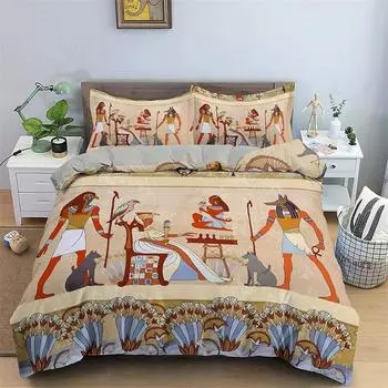 Egypt Comforter Cover Ancient Egyptian Script Duvet Cover Set For Kids Boys Pharaoh Pyramid Bedding Set Egypt Tribal Quilt Cover 135x200cm 2pcs