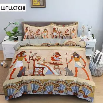 Egypt Comforter Cover Ancient Egyptian Script Duvet Cover Set For Kids Boys Pharaoh Pyramid Bedding Set Egypt Tribal Quilt Cover EU single(135x200cm)