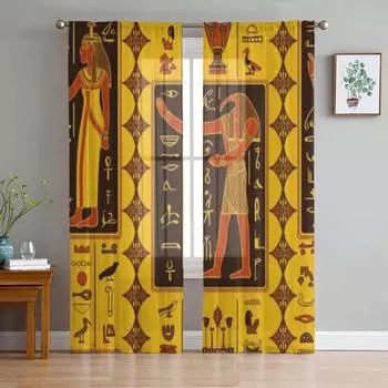 Египетские боги и древнеегипетские иероглифы шифоновые прозрачные шторы для гостиной спальни декор окна вуали тюль занавески 135W x 114H(cm)