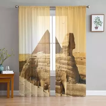 Egyptian Pyramids Sheer Curtains for Living Room Decoration Window Curtains for Kitchen Tulle Voile Organza Curtains W135 x H115cm x1