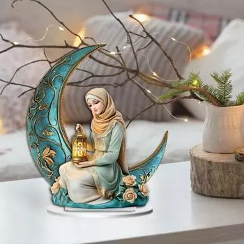 Eid Moon Beauty Украшение Водонепроницаемый 2D Плоский Акрил Держащий Фонарь Сидящая Девушка Стол Знак Праздник Дом Офис Гостиная Спальня Рабочий Стол разноцветный