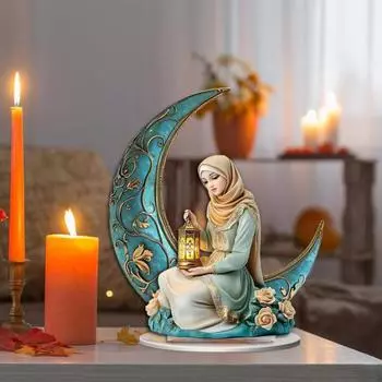 Eid Moon Beauty Украшение Водонепроницаемый 2D Плоский Акрил Держащий Фонарь Сидящая Девушка Стол Знак Праздник Дом Офис Гостиная Спальня Украшение Рабочего Стола
