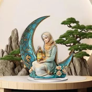 Eid Moon Beauty Украшение Водонепроницаемый 2D Плоский Акрил Держащий Фонарь Сидящая Девушка Табличка