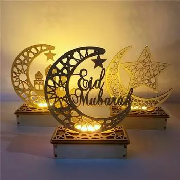 EID Mubarak деревянный кулон со светодиодными свечами для украшения дома исламская мусульманская вечеринка Eid Декор Карим Рамадан
