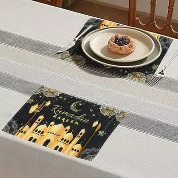 Eid Mubarak Dining Mat Ramadan Kareem Table Placemat Ramadan Decoration Islamic Muslim Eid Al-Fitr Party Supplies 2024
