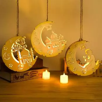 EID Mubarak Moon Star деревянная подвесная подвеска Рамадан украшение для дома исламский мусульманский декор для вечеринки EID AL Adha Kareem подарок