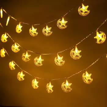 Eid Mubarak Moon Star String Light 2024 Ramadan Decoration For Home Ramadan Kareem Islam Muslim Party Decor Eid Al Adha Gift 1.5m 10LED