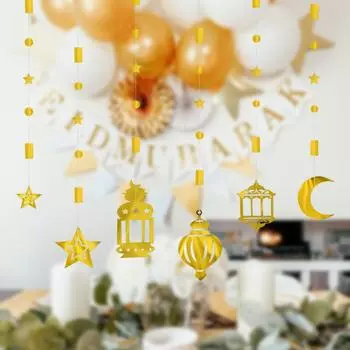 EID Mubarak Swirl Banner Star Moon Потолочное подвесное украшение Рамадан Карим Украшение для дома 2024 Ислам Мусульманские принадлежности для вечеринок