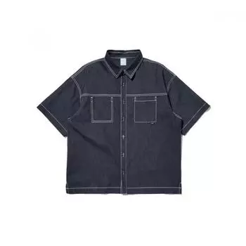 [eider] Men S Neo Ice Denim Like Short Sleeve Shirt Dmm23463n4 Navy/L