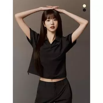 Eider Одежда Jang WOn Young Women S On The Lock с открытым воротом и короткими рукавами Polo T ShirT Dwm24219 DARK VANILLA/S