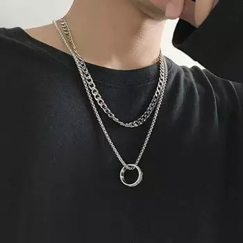 Eif Dock Punk Vintage Metal Lucky Ring Ожерелье Личность Готический Многослойная Цепочка Кулон Ожерелье Женщины Мужчины Ювелирные Изделия 45cm