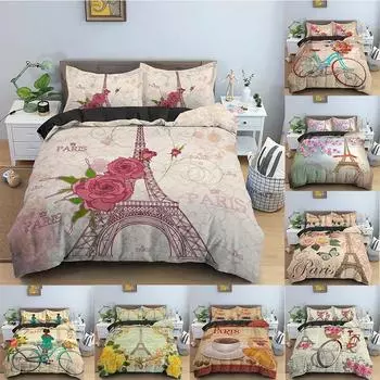 Eiffel Tower Bedding Set Romantic Style Duvet Cover Set With Pillowcase King Queen Size Comforter Cover for Valentine s Day 70x133cm 2pcs