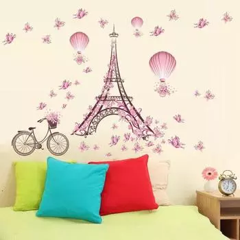 Eiffel Tower Pattern Wall Stickers Romantic PVC Window Decoration Background Sticker for