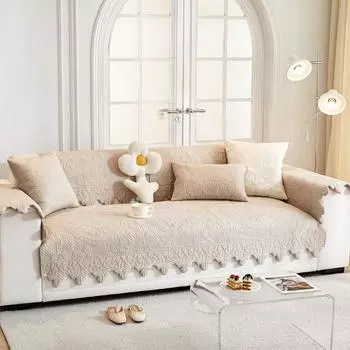 EIFLOY-Embroidered Cotton Sofa Cover, Plain, 1, 2, 3 Seater, Couch Chair Cover, L Shape, Quilted Wave, Anti Slip, Sofa Cushion 90x300