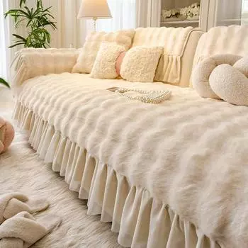 EIFLOY-Имитация кроличьего меха плюшевый чехол для дивана, Г-образный чехол для дивана с оборками, нескользящий, супермягкий, защита для кресла 70x70