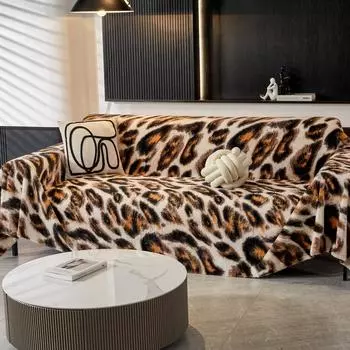 EIFLOY-Leopard Print Plush Sofa Covers Velvet, Throw Blanket, Couch Slip Covers, One Piece, Universal Furniture Protector 180x130