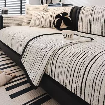 EIFLOY Velvet Stripe Sofa Slip Covers Anti Slip 1/2/3 Seater Armchair Couch Furniture Protector for Living Room Modern 70x70