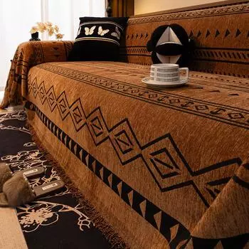 EIFLOY-Vintage Sofa Towel Chenille, чехол для дивана, защита от царапин от кошек, универсальный чехол для кресла-реклайнера, с кисточками, коричневый 180x130