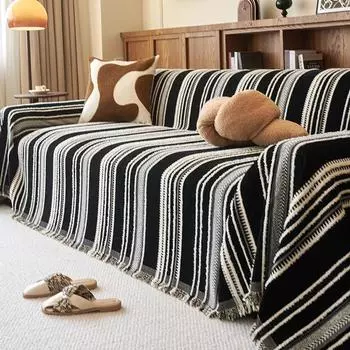 EIFLOY-Vintage Stripe Sofa Towel, Синель, Чехол для дивана, Кресло-реклайнер, Защитное покрытие для мебели, Защита от царапин, 3 места 180x150