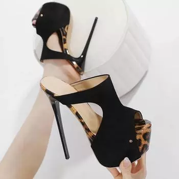 Eilyken 2025 Летние женские туфли на тонком высоком каблуке с вырезом, дизайнерские туфли на толстой платформе с открытым носком, туфли для стриптиза, выпускного вечера 35 чёрный