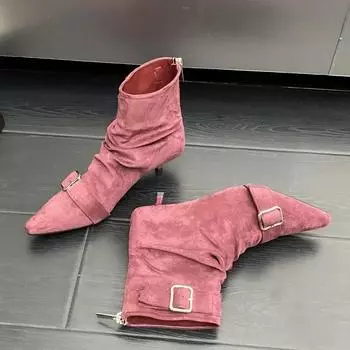 Eilyken 2025 New Design Belt Buckle Ankle Boot Women Fashion Pointed Toe Zipper Thin Low Heels Banquet Party Female Shoes